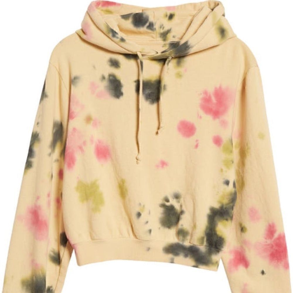 NWT! AFRM Sand Crumble Cropped Tie Dye Hoodie Sweatshirt Pink Blue Grunge